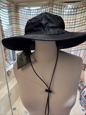 Wide-Brim Black Sun/Waterproof  Hat with Adjustable Chin Cord